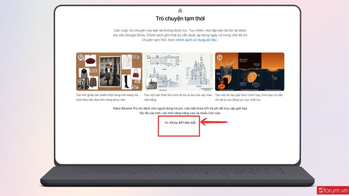 Nhấn vào Khóa API liên kết