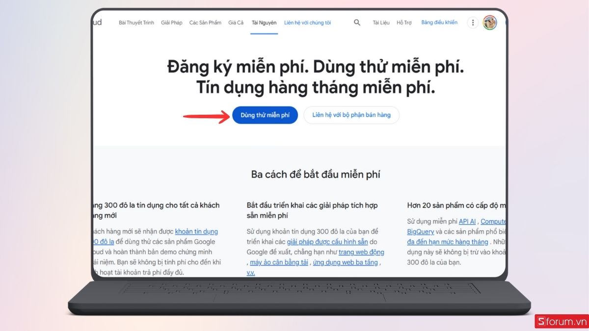 Chọn mục Dùng thử miễn phí trên giao diện chính