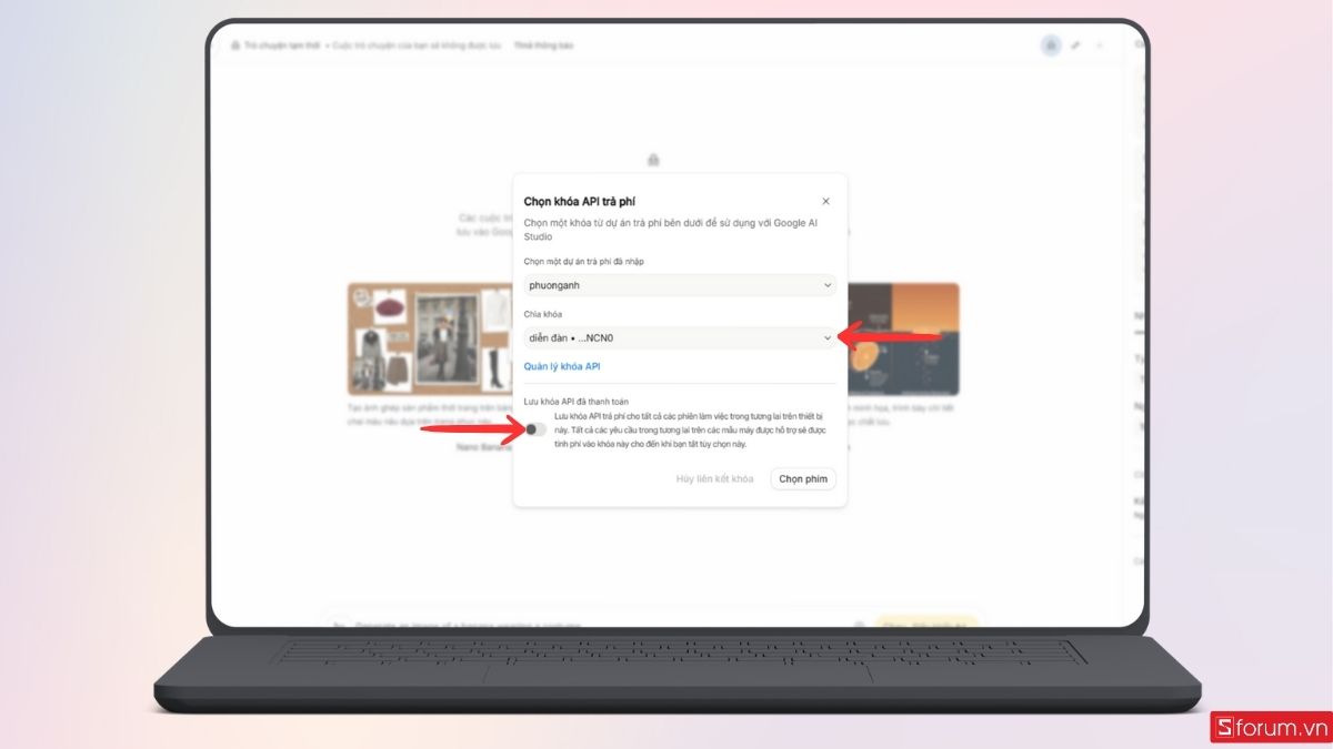 Chọn dự án đã tạo trước đó