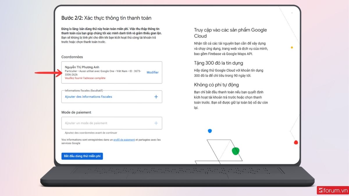 Nhấn vào phần đầu tiên để điền thông tin cá nhân