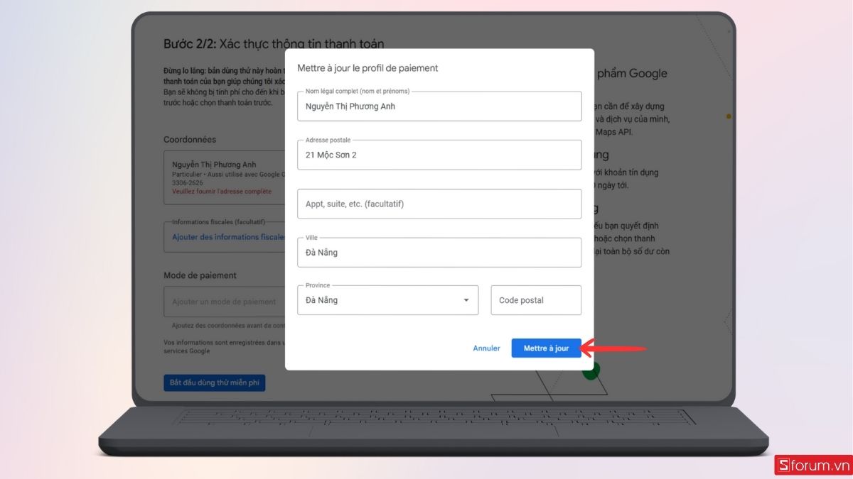 Điền thông tin cá nhân theo hình