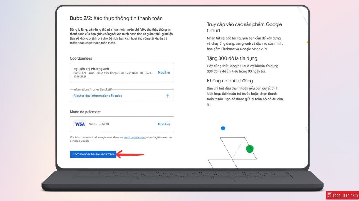 Hoàn tất đăng ký và xác thực thông tin thanh toán