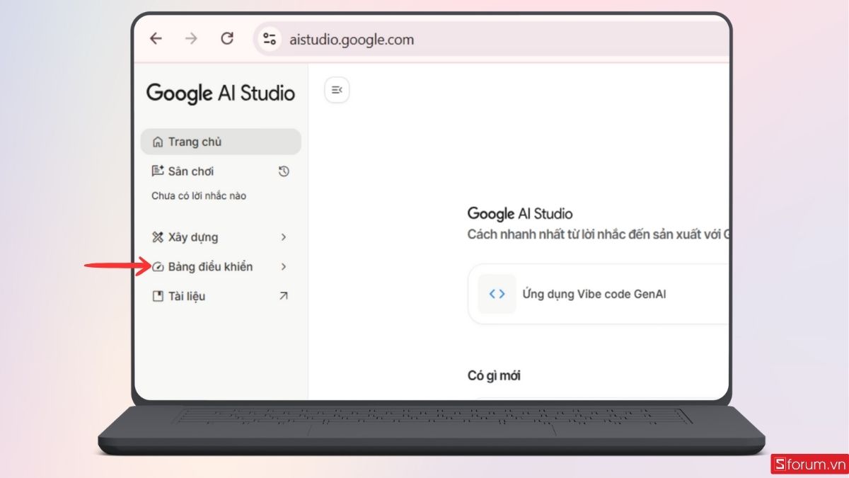 Truy cập vào bảng điều khiển trong Google AI Studio