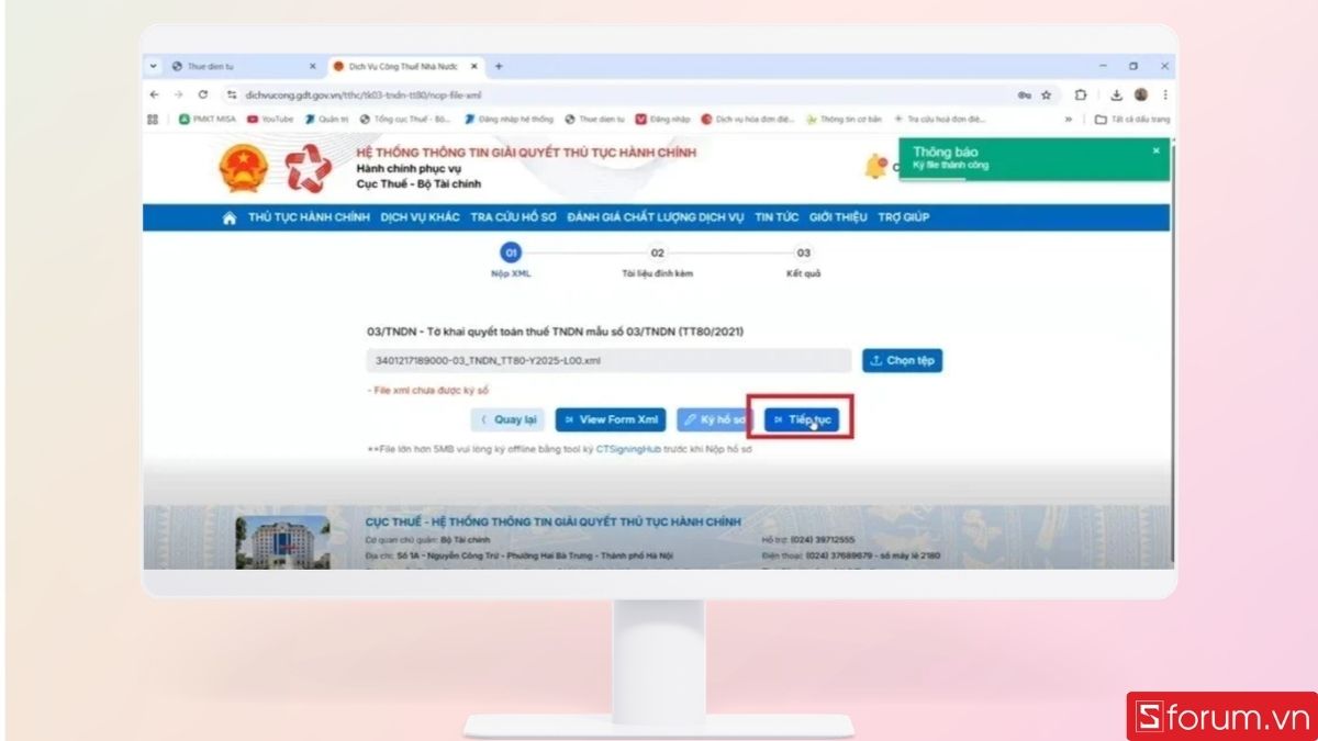 Nhấn Tiếp tục để gửi báo cáo