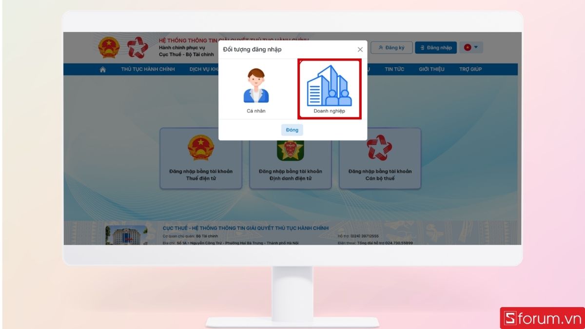 Nhấn chọn mục Doanh nghiệp
