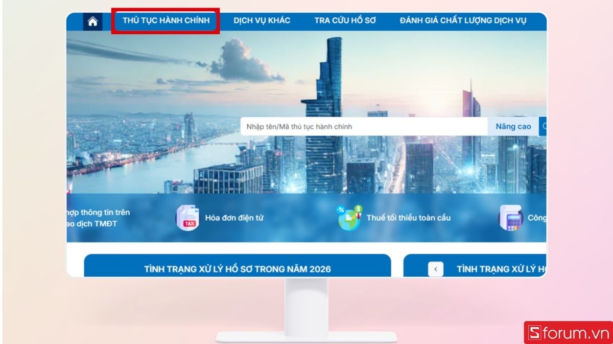 Nhấn ngay vào mục Thủ tục hành chính