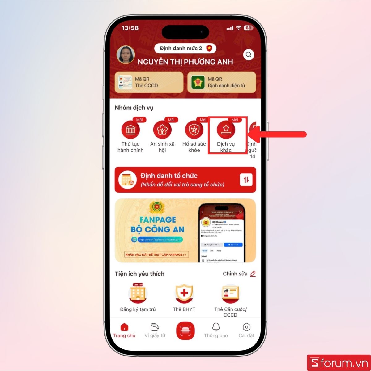 Trên giao diện chính, nhấn chọn Dịch vụ khác