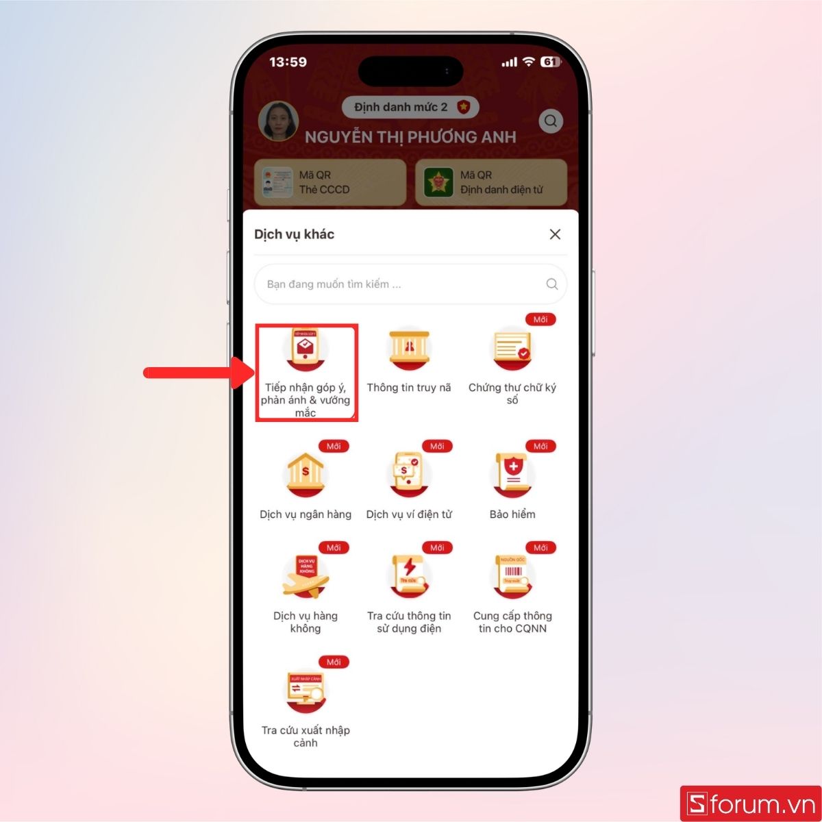 Tiếp tục chọn Tiếp nhận góp ý, phản ánh & vướng mắc