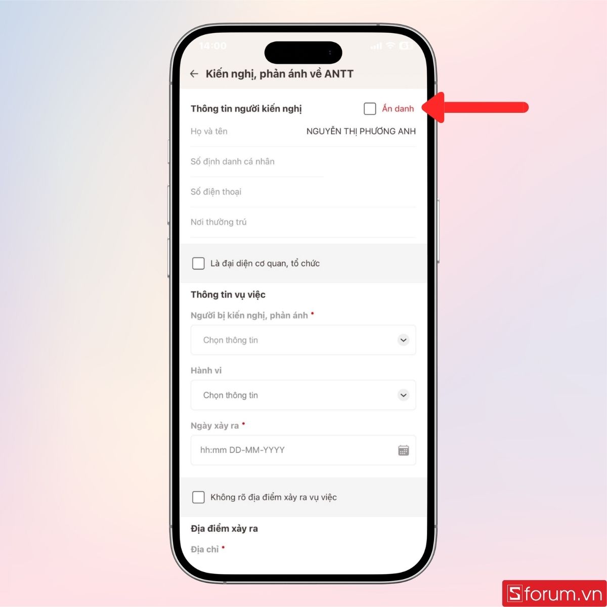 Nhập đầy đủ thông tin của bạn