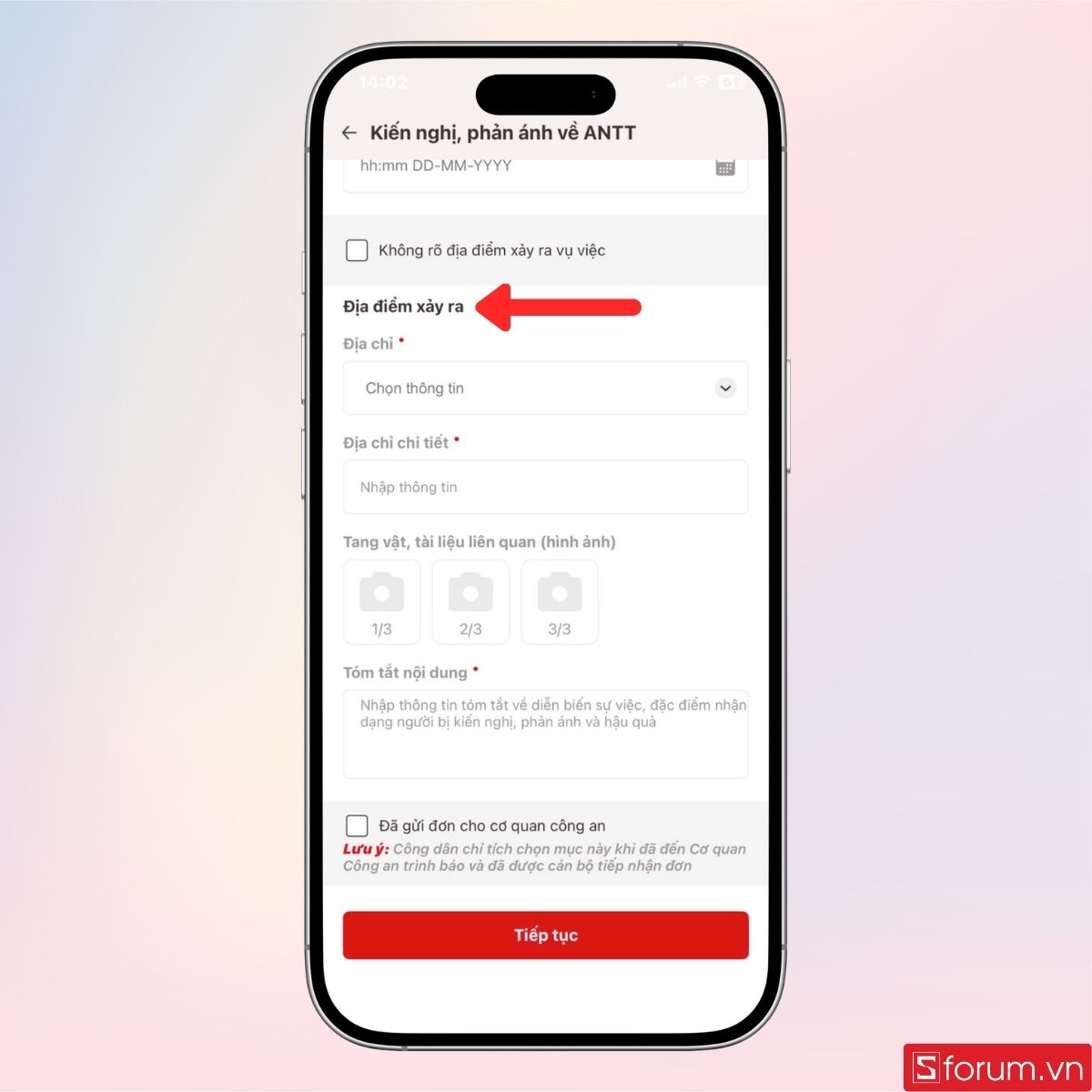 Điền địa chỉ xảy ra vụ việc đốt pháo trái phép