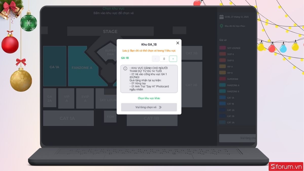 Chọn khu vực bạn muốn đặt vé
