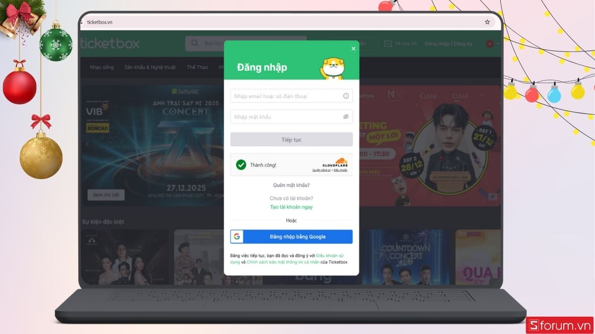 Điền thông tin đăng nhập vào Ticketbox