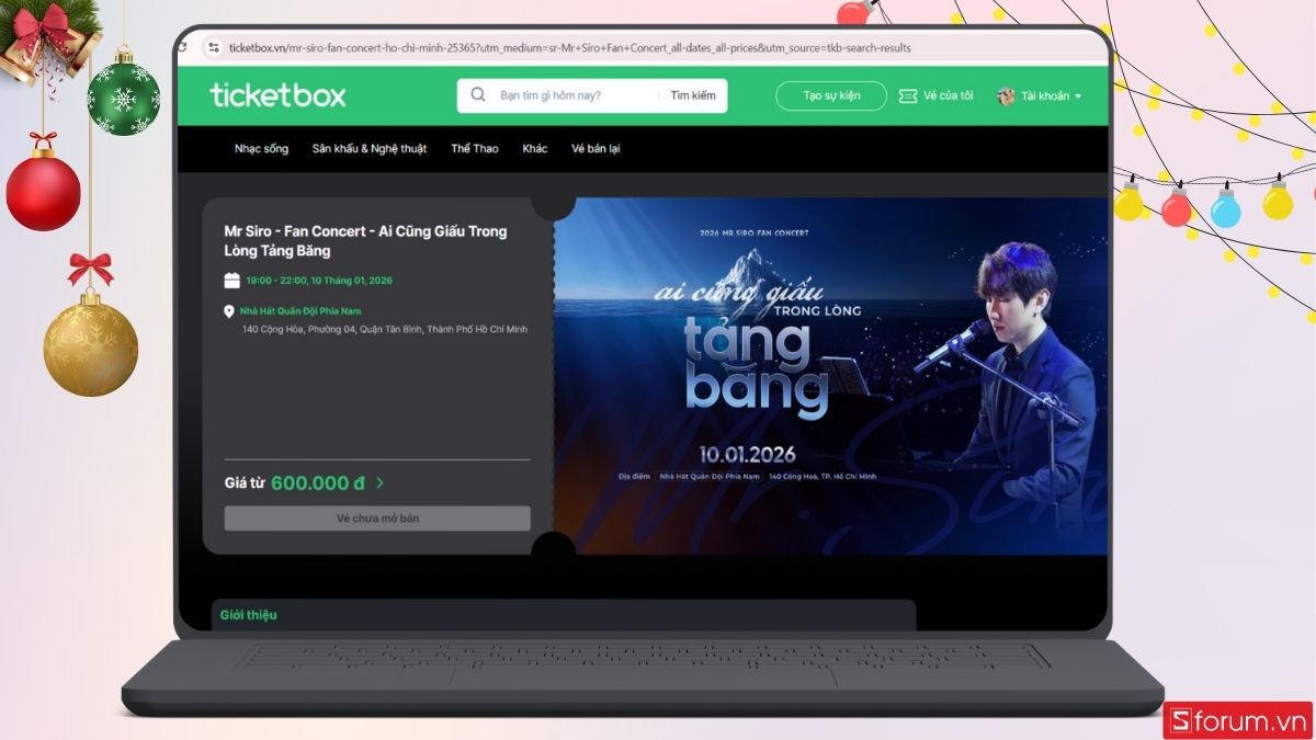 Giao diện đặt vé concert Mr Siro