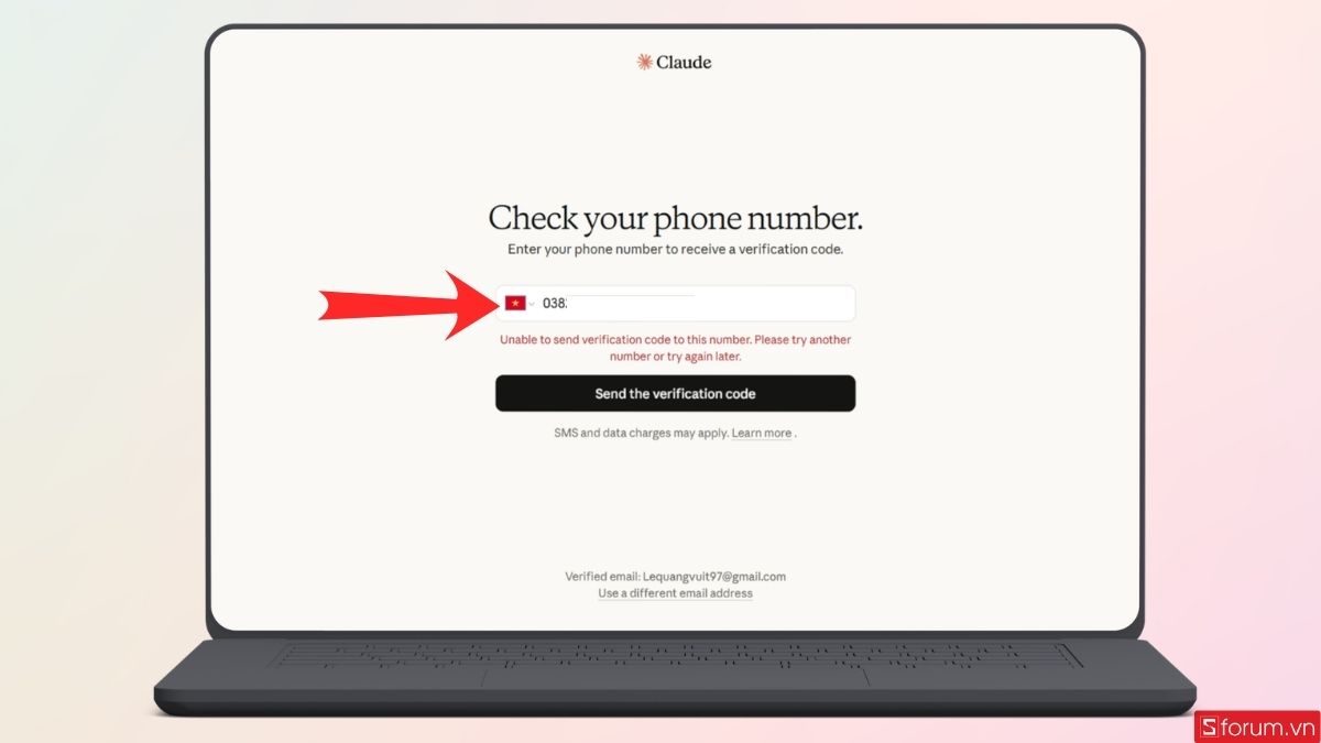 Nếu SDT sai, hệ thống sẽ gửi thông báo như hình