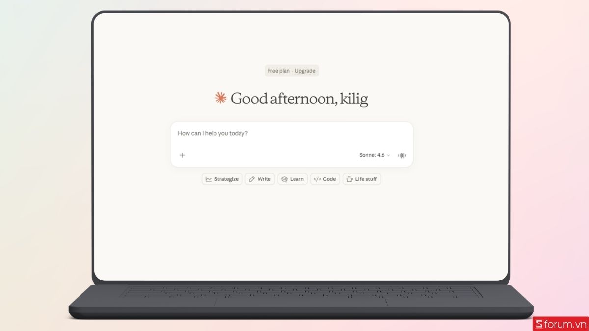 Giao diện chính của Claude AI