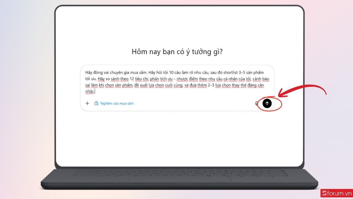 Nhấn gửi để bắt đầu sử dụng tính năng nghiên cứu mua sắm