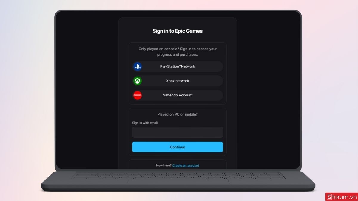 Đăng nhập tài khoản vào Epic Games Store