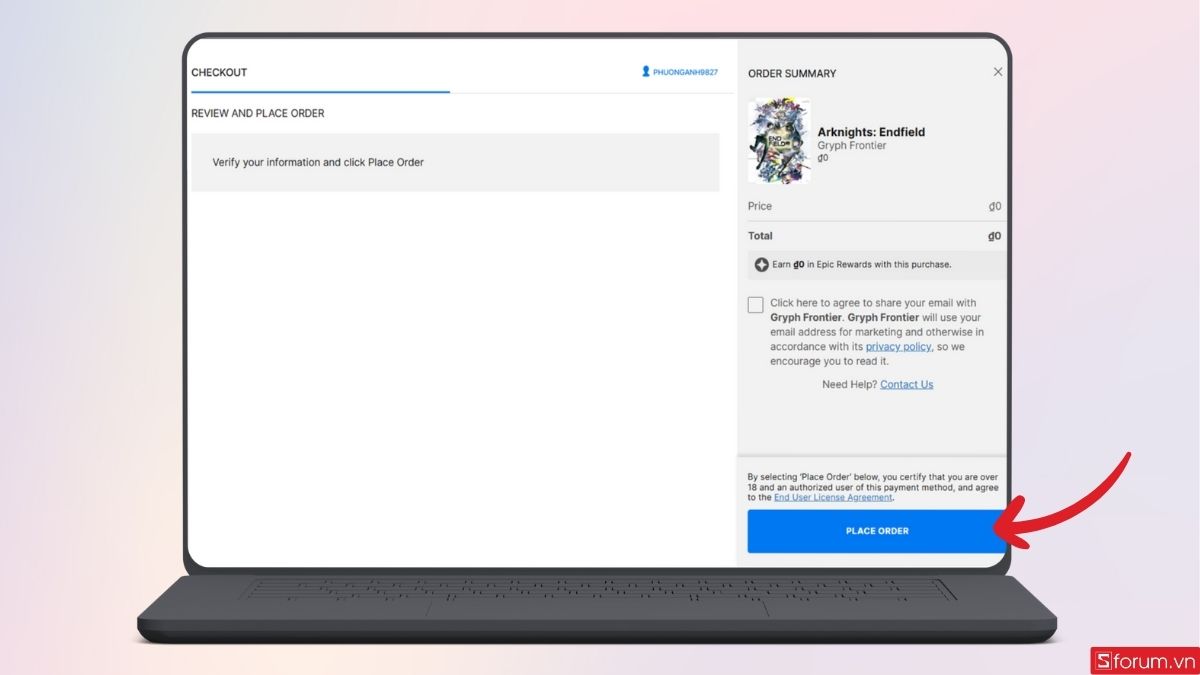 Nhấn Place Order để đặt trước game