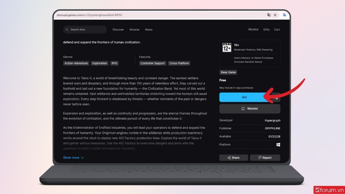 Nhấn vào mục Get để thêm game vào thư viện cá nhân