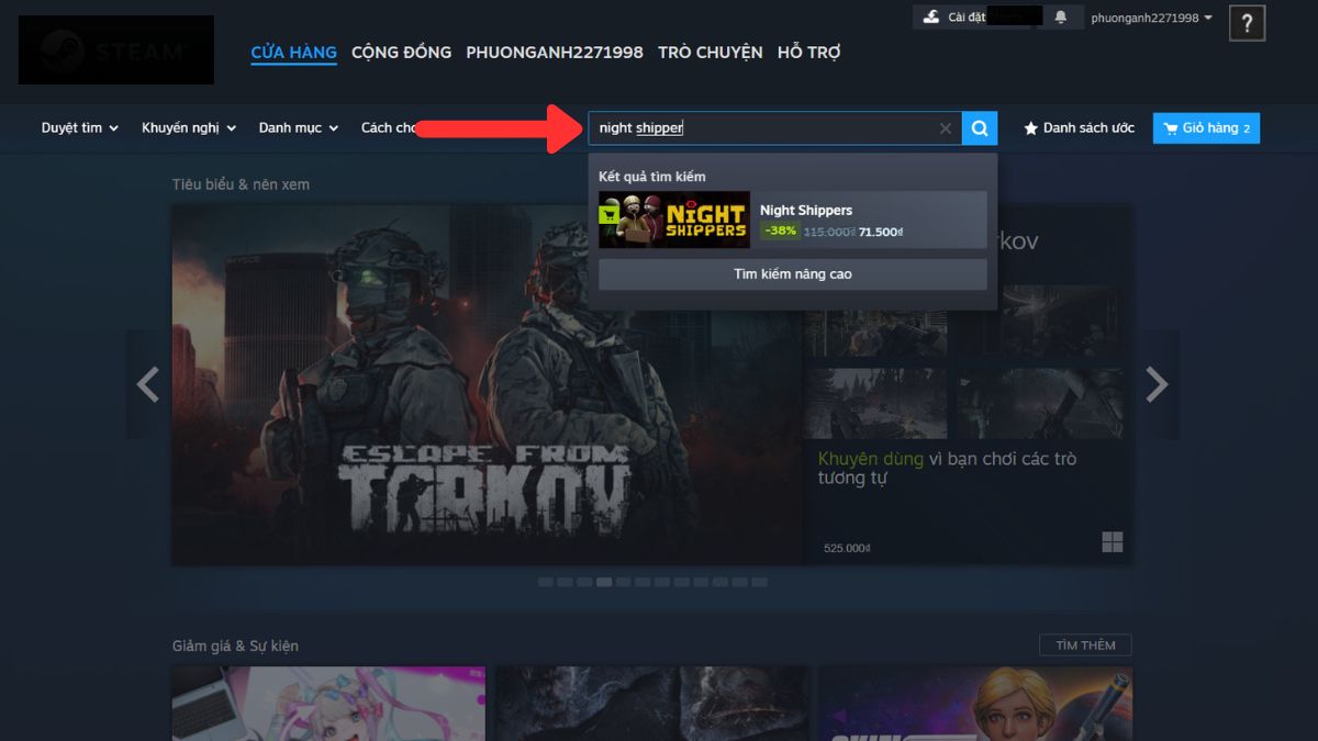 Tìm tên game trên mục tìm kiếm