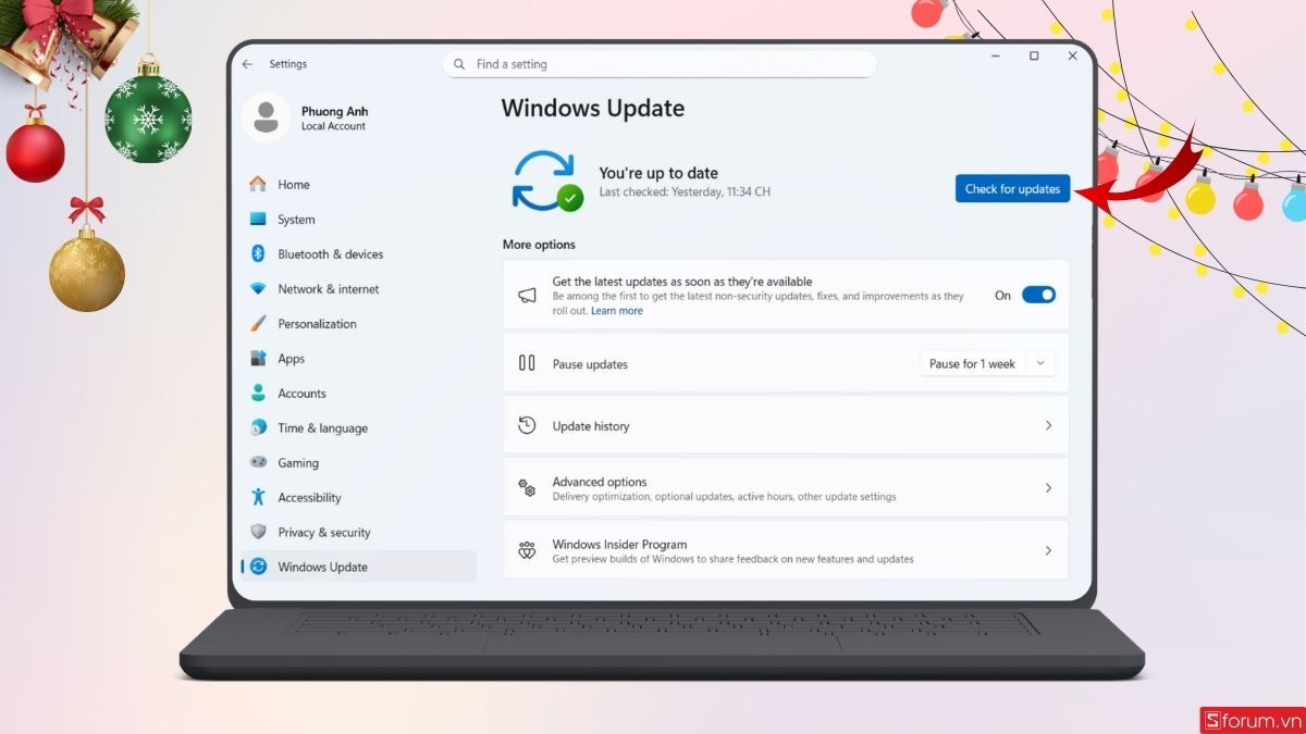 Tiếp tục nhấn Check for updates 