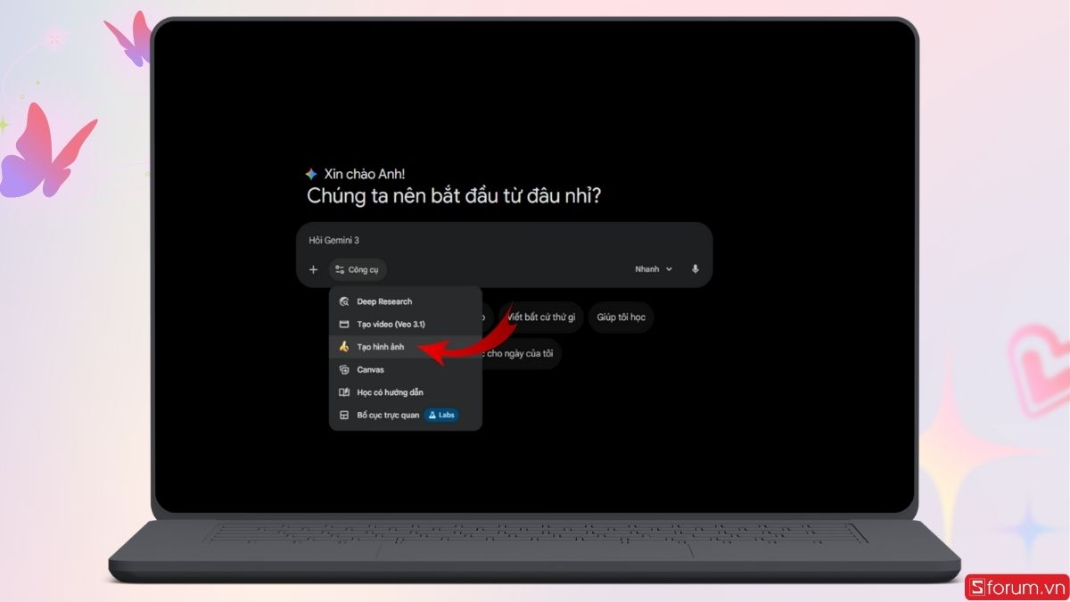 Chuyển Gemini sang chế độ tạo ảnh