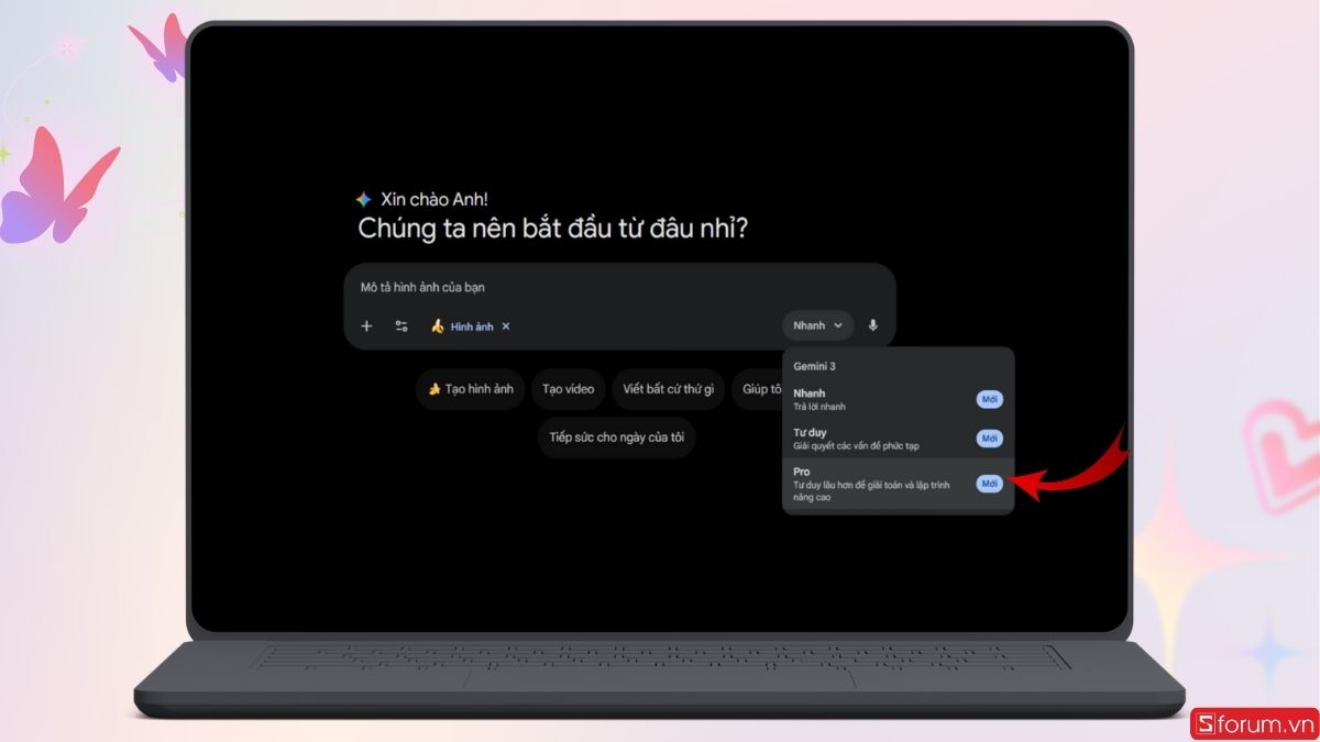 Chọn chế độ tạo ảnh Pro
