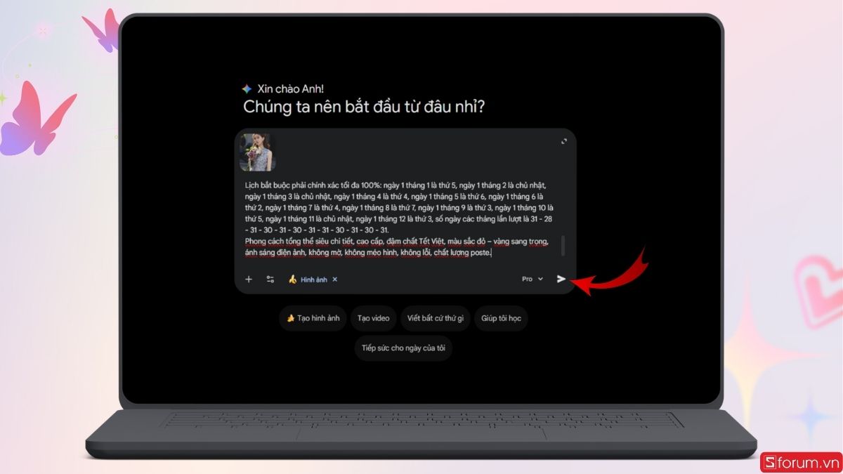Nhấn gửi yêu cầu tạo ảnh của bạn trên Gemini