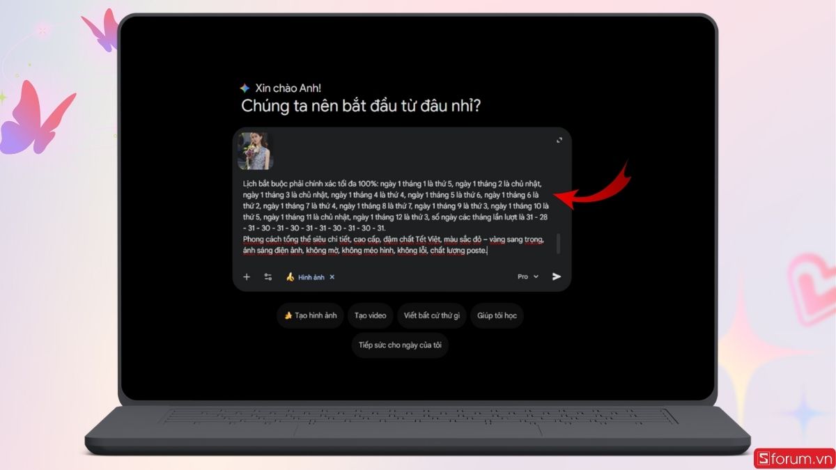 Nhập prompt vào mục này