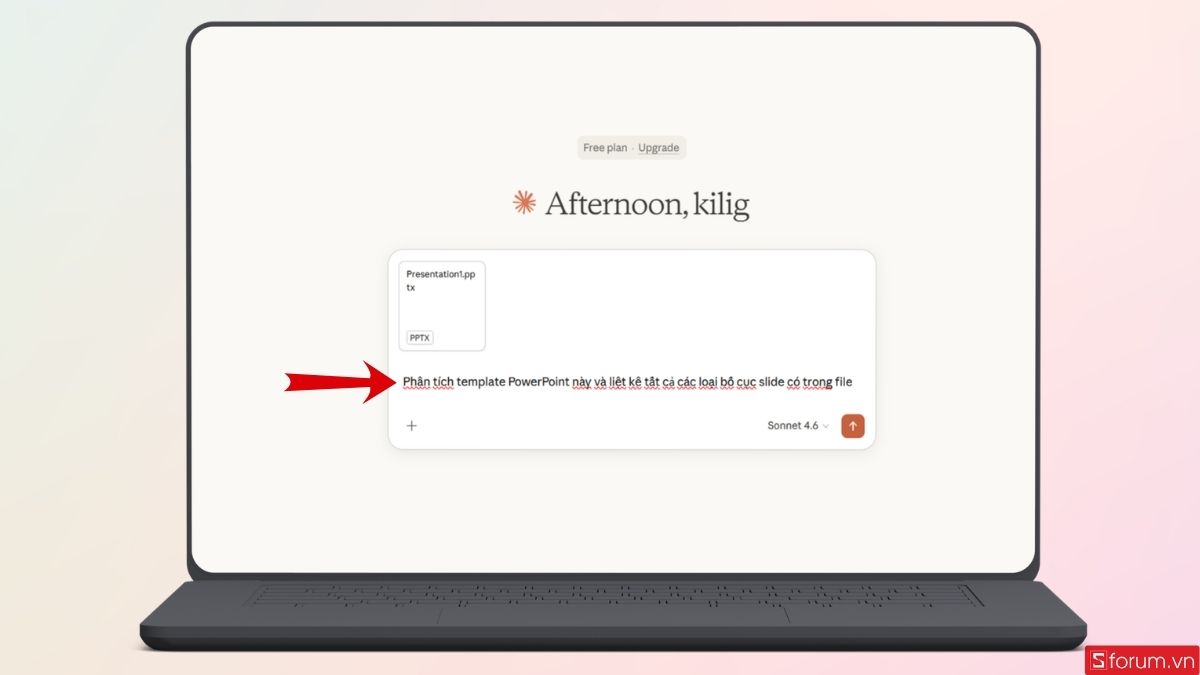 Nhập prompt yêu cầu Claude phân tích template 