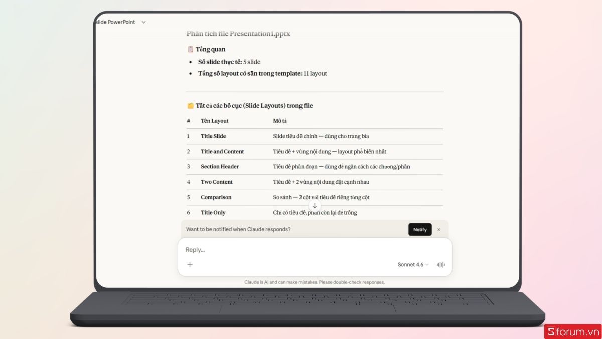 Claude sẽ phân tích file PowerPoint của bạn