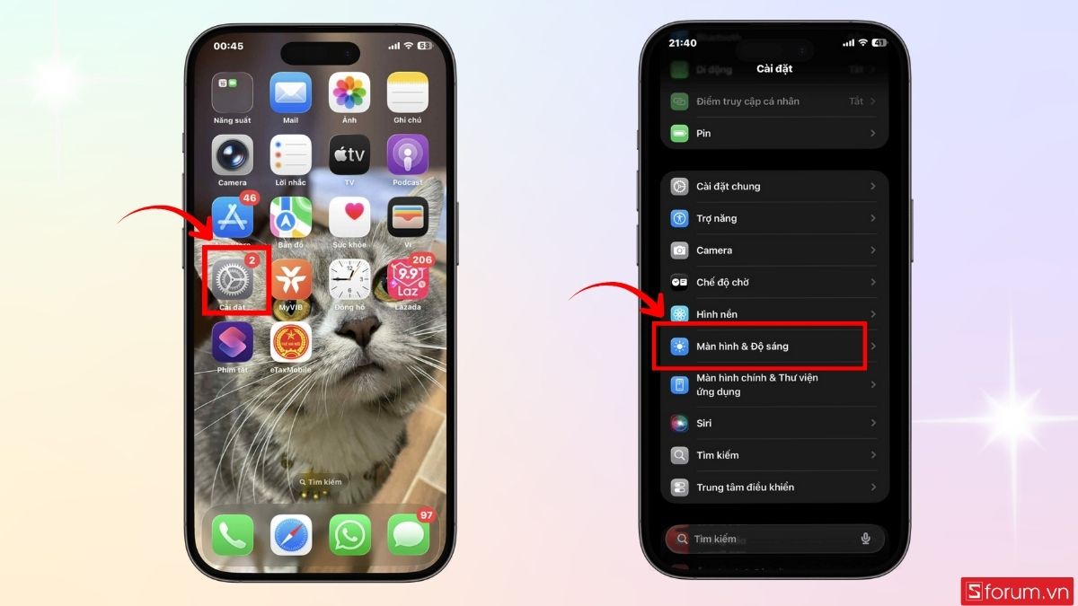 Tắt chế độ bảo vệ mắt trên iPhone trong Cài đặt - bước 1