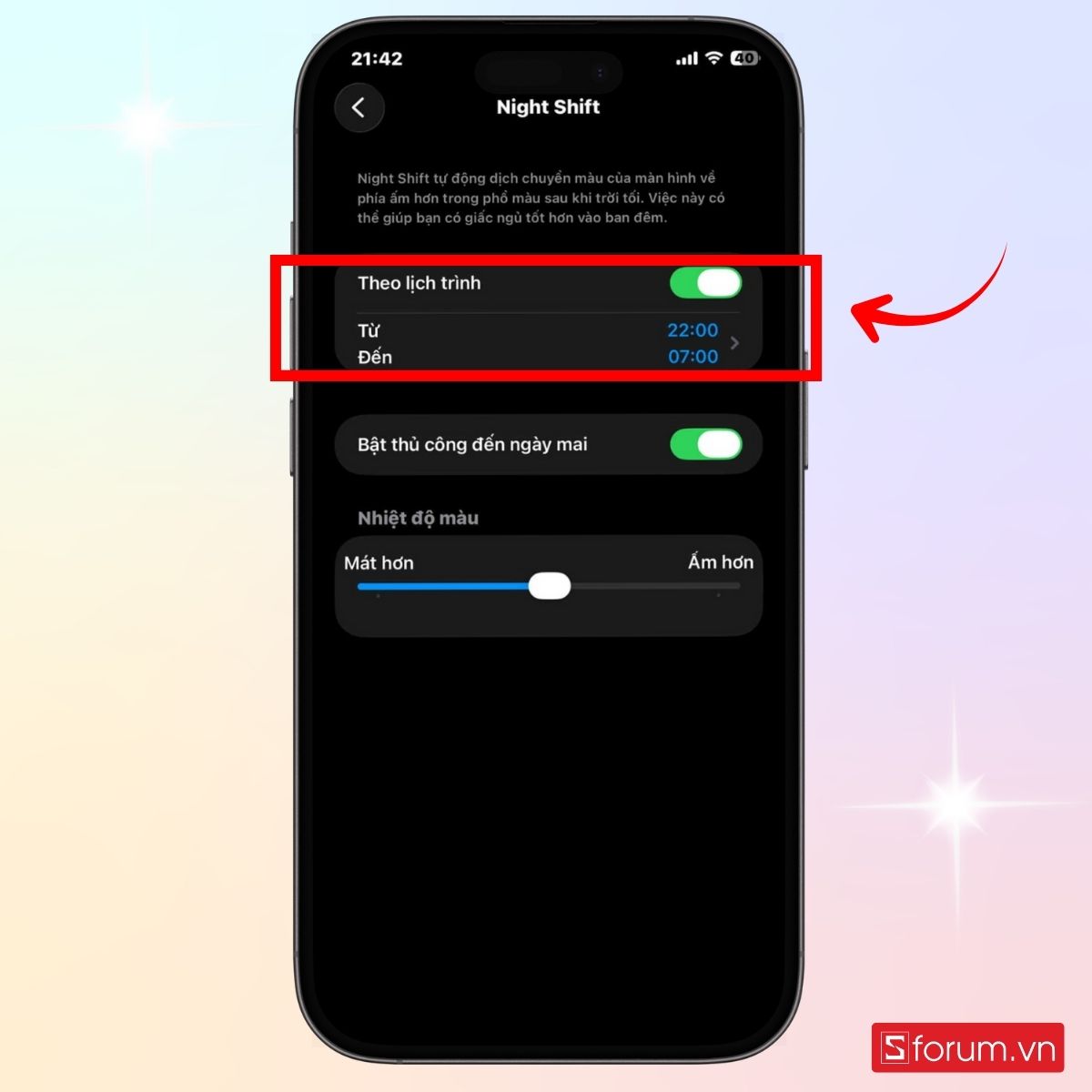 Bật chế độ bảo vệ mắt trên iPhone trong Cài đặt - bước 4