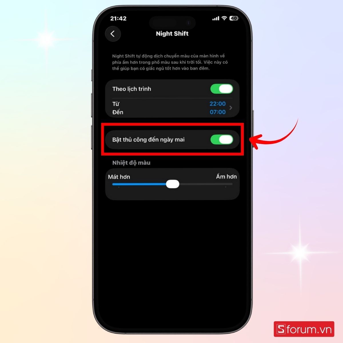 Bật chế độ bảo vệ mắt trên iPhone trong Cài đặt - bước 3
