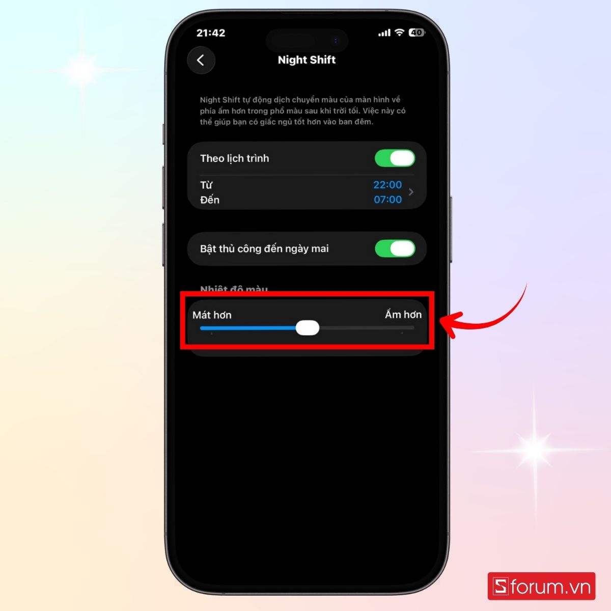 Bật chế độ bảo vệ mắt trên iPhone trong Cài đặt - bước 5