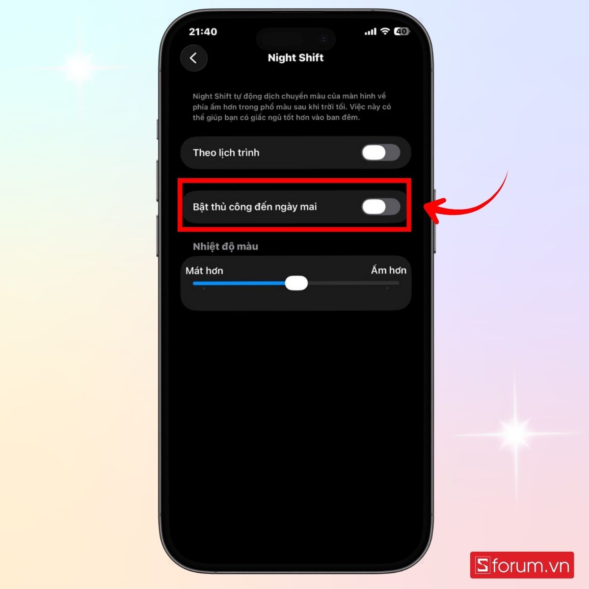 Tắt chế độ bảo vệ mắt trên iPhone trong Cài đặt - bước 3