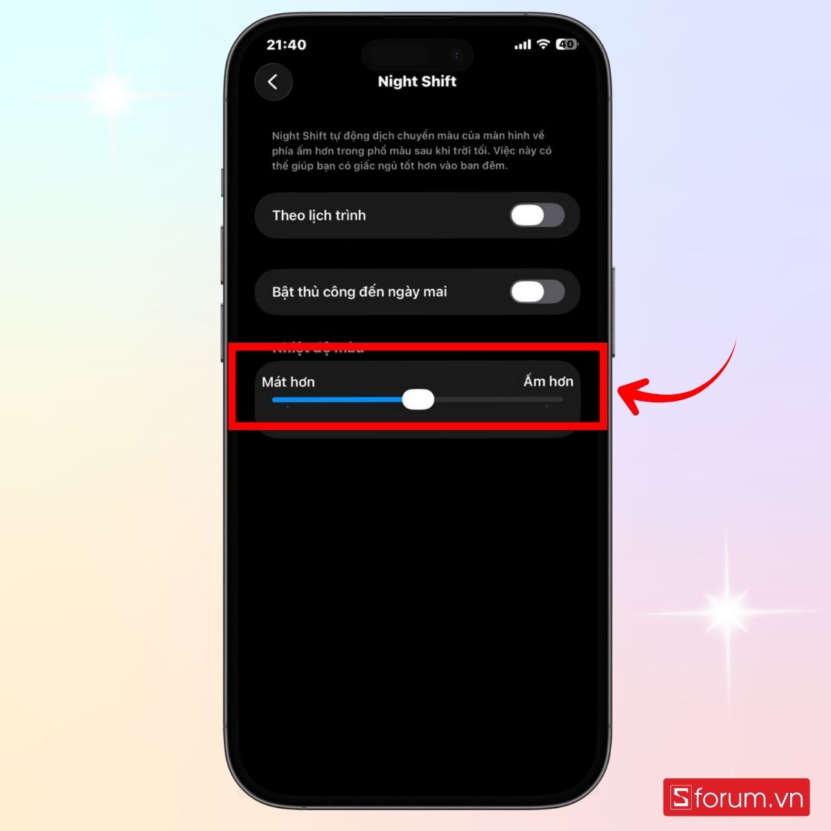 Tắt chế độ bảo vệ mắt trên iPhone trong Cài đặt - bước 5