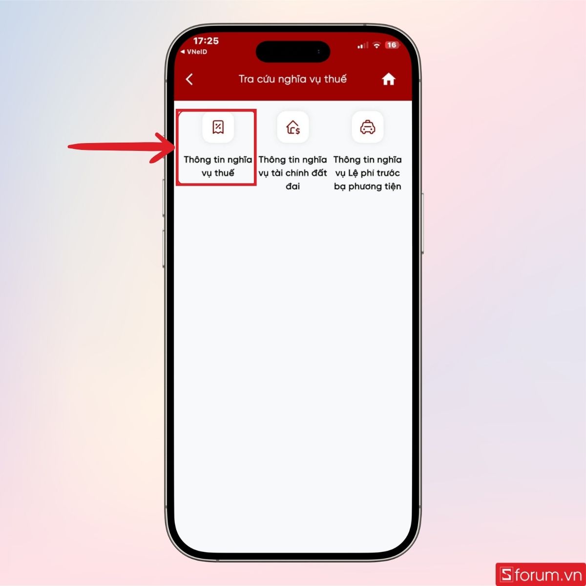 Tiếp tục chọn Thông tin nghĩa vụ thuế