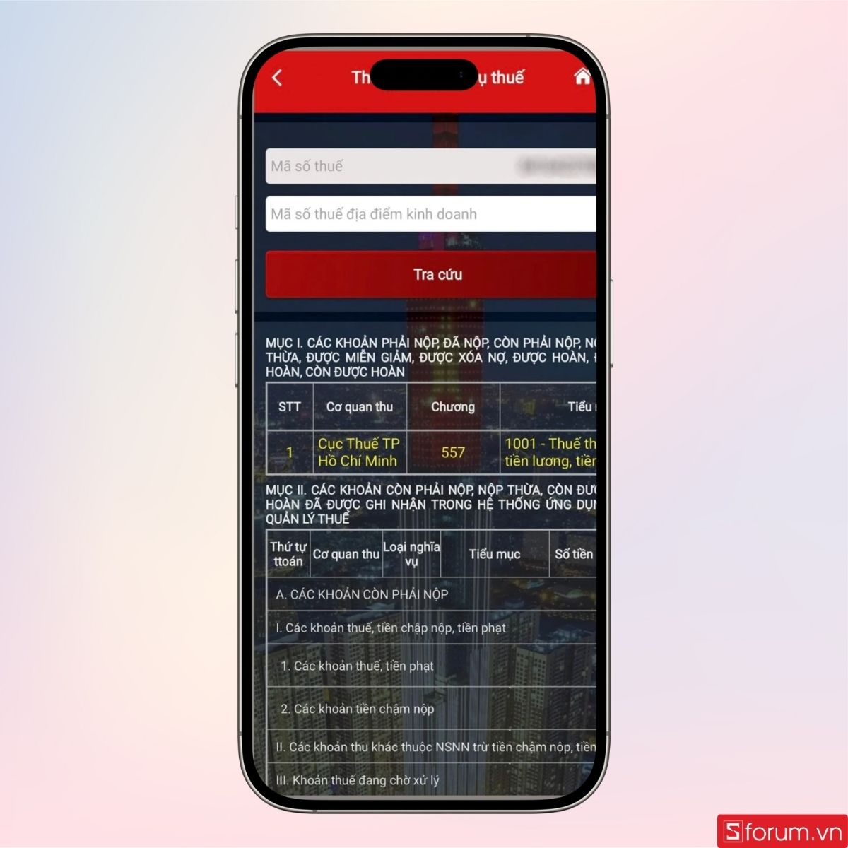 Xem chi tiết thông tin thuế bạn đã tra cứu