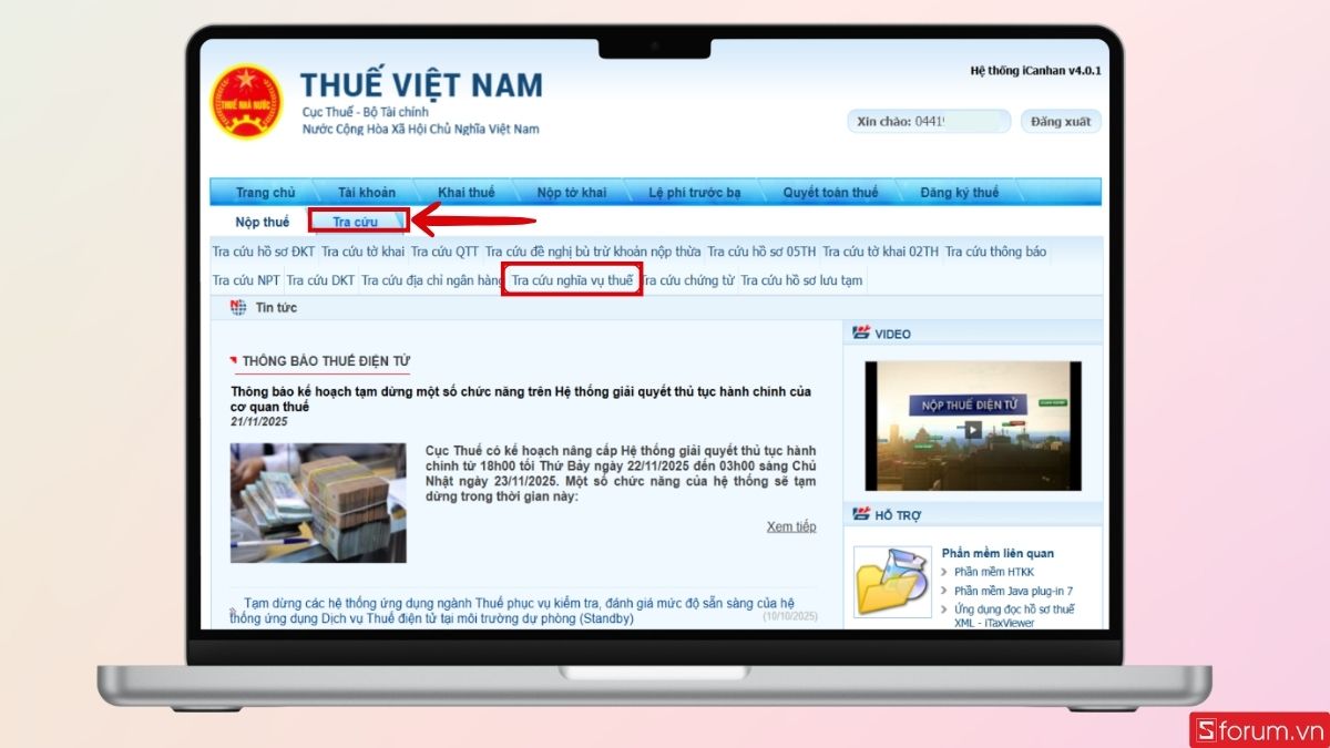 Nhấn vào Tra cứu và chọn Thuế thu nhập cá nhân