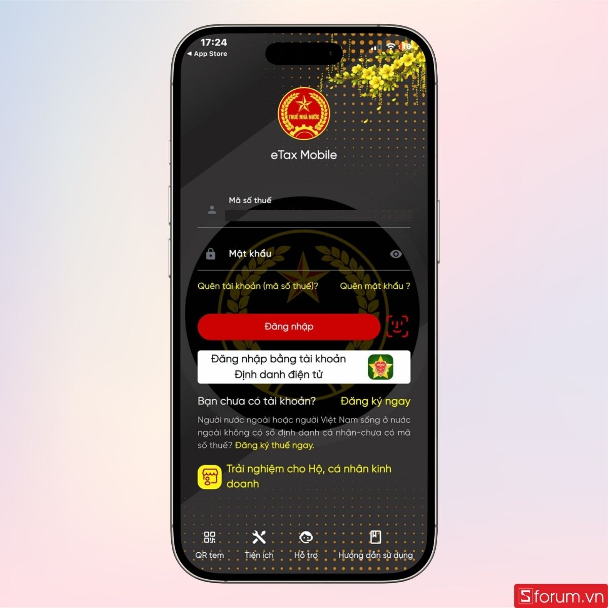 Tiến hành đăng nhập vào ứng dụng