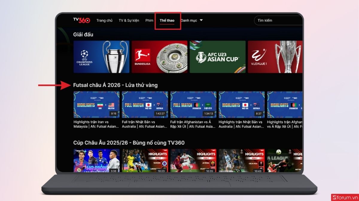 Vào mục Thể thao để xem AFC Futsal ASIAN cup 2026