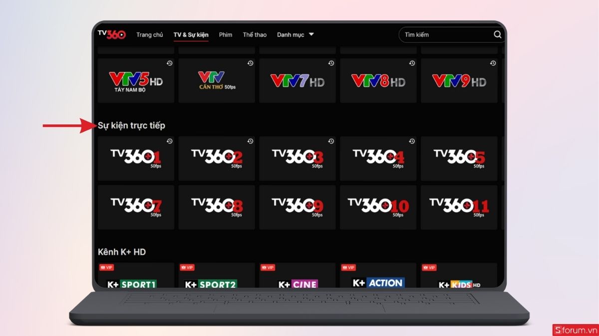 Vào mục TV & Sự kiện để tìm kênh phát trực tuyến