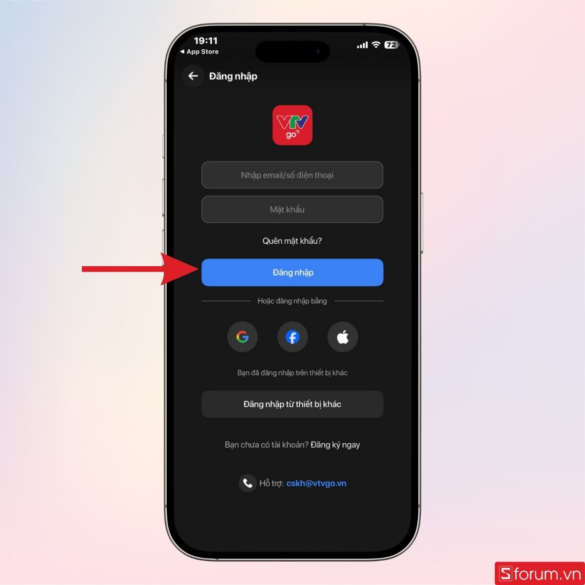 Đăng nhập tài khoản vào VTV Go