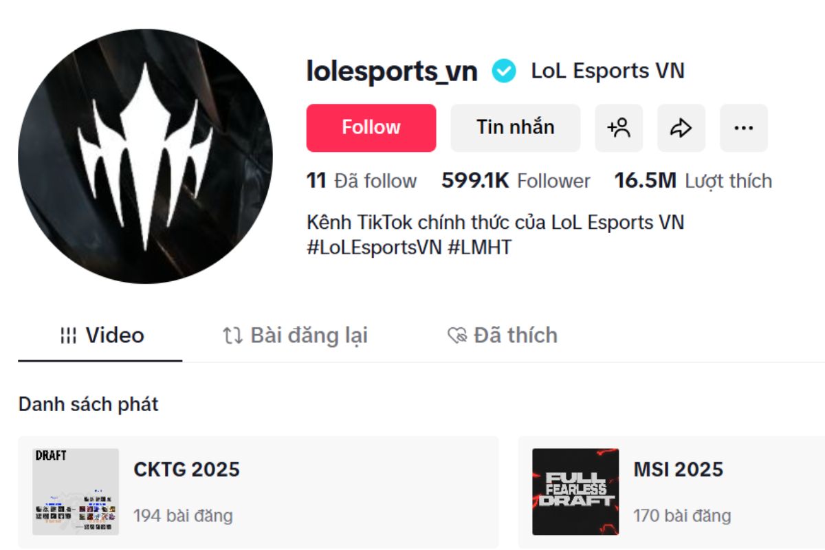 Xem live CKTG trên kênh TikTok LoL