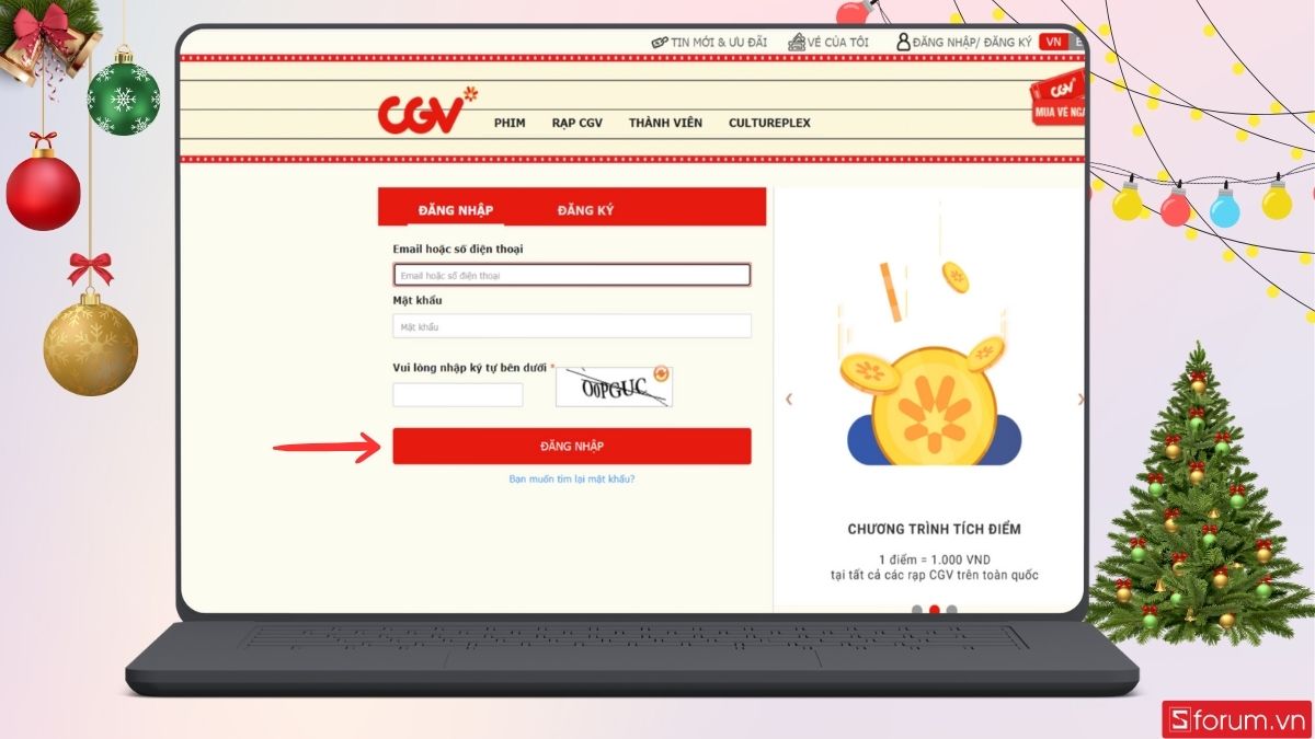 Đăng nhập tài khoản CGV 