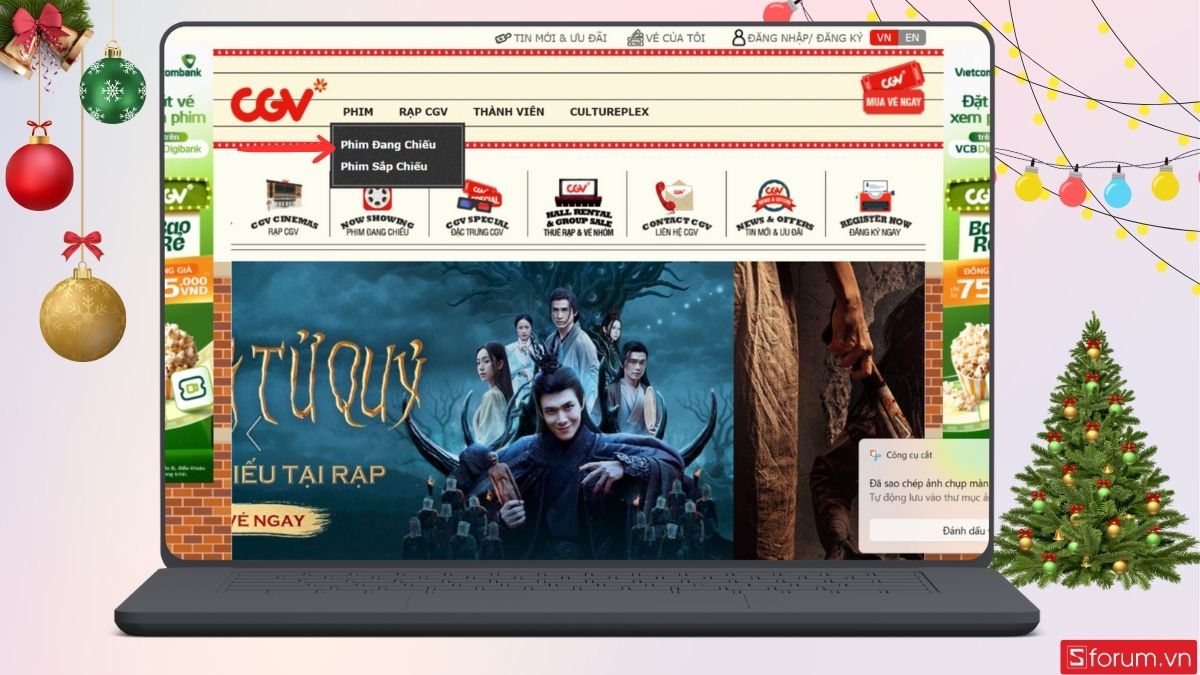 Chọn phim đang chiếu trên thanh công cụ