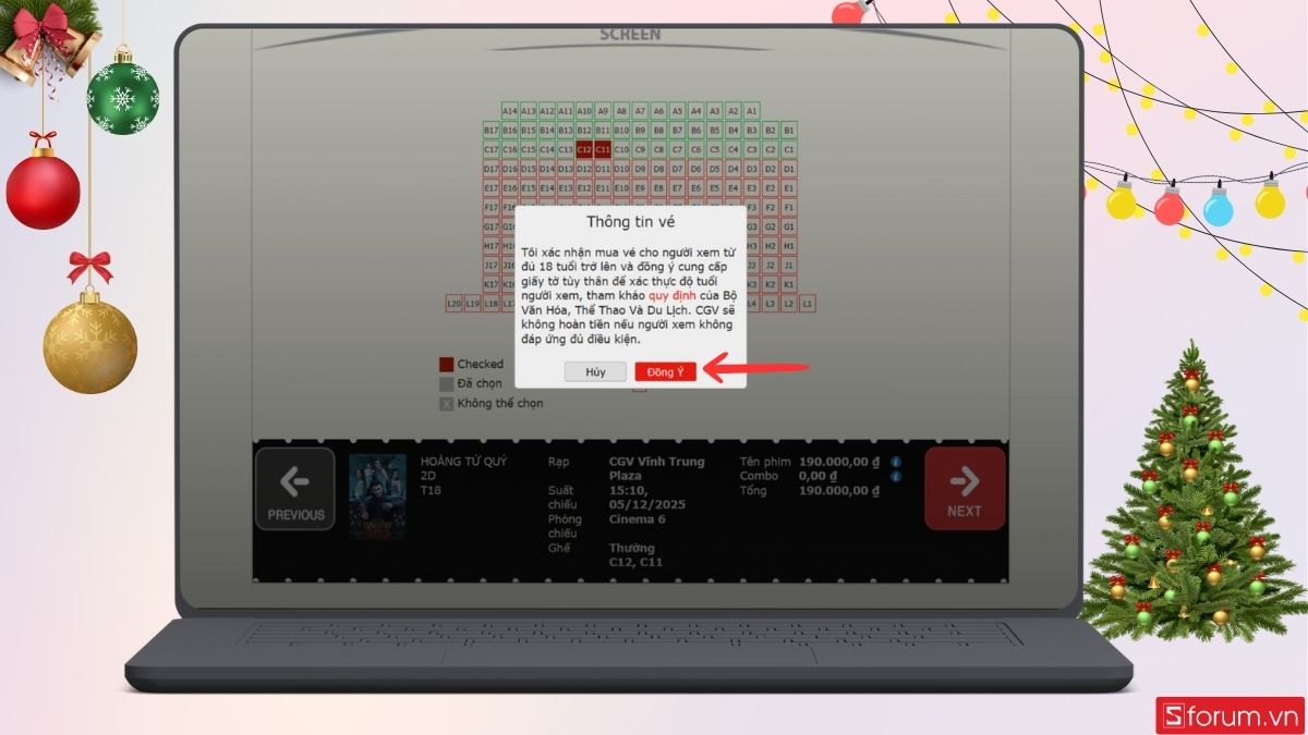 Xác nhận thông tin đặt vé trên CGV