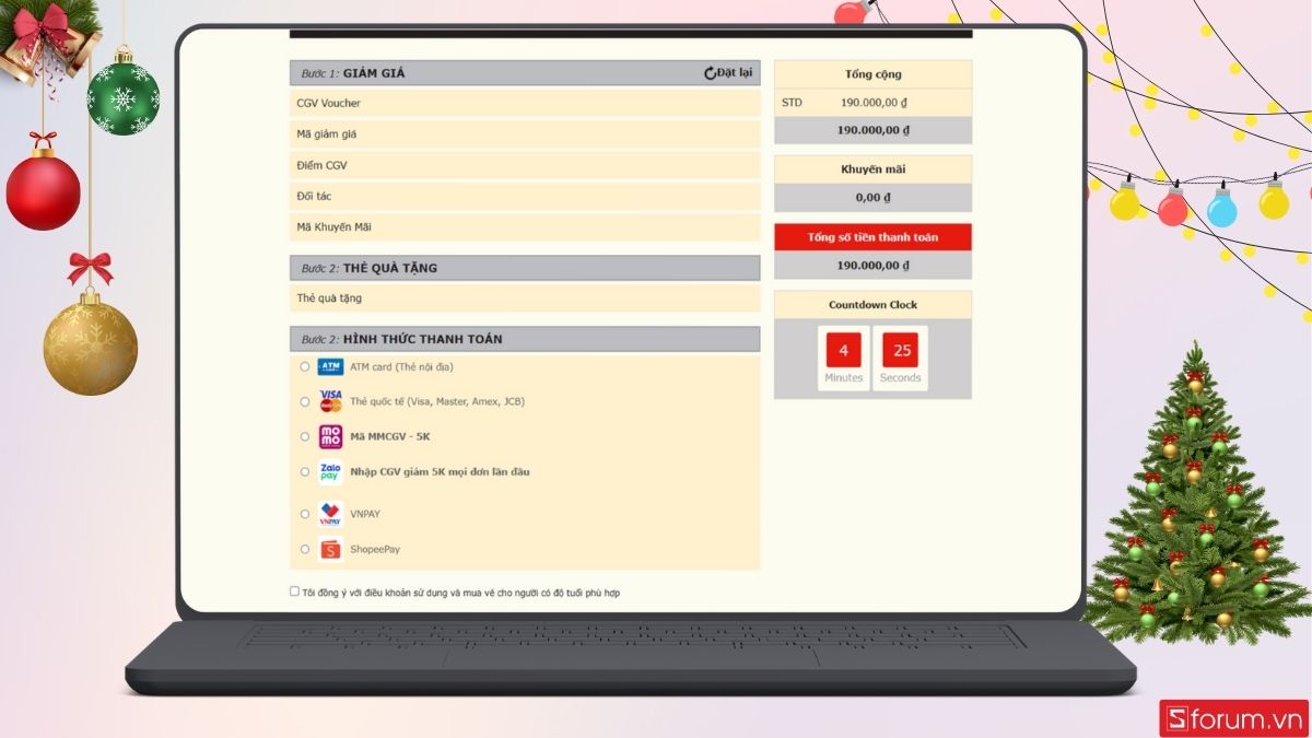 Tiến hành thanh toán và hoàn tất thao tác đặt vé xem phim online