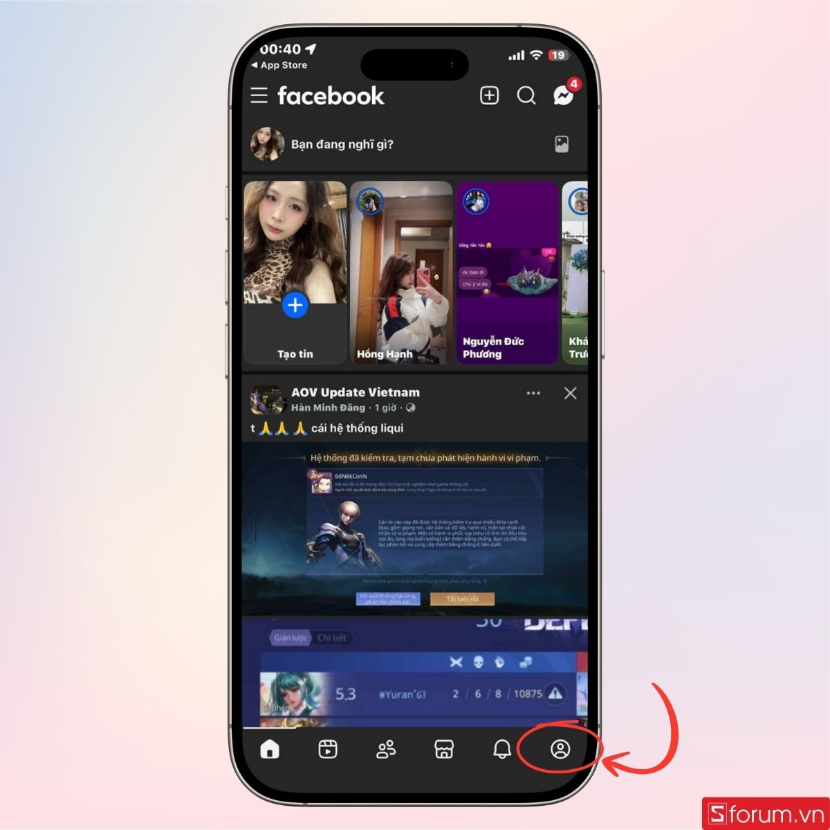 Nhấn vào mục tài khoản cá nhân
